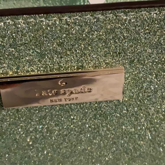 Kate Spade NWT Mini Tote Green Gold Glitter Bag, Wallet, Card Case Retail$580 - Picture 8 of 14